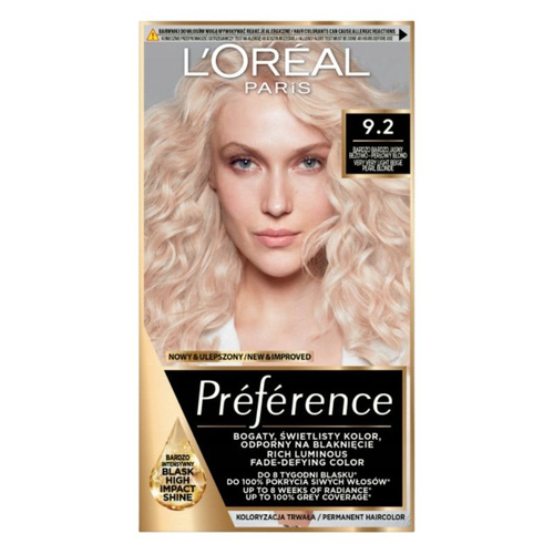 L'Oreal Paris Preference 9.2  Bardzo Bardzo Jasny Beżowo - Perłowy Blond 
