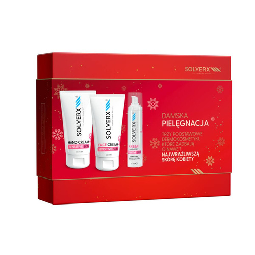 Solverx Zestaw prezentowy Sensitive Skin Damska Pielęgnacja Krem do twarzy + Krem pod oczy + Krem do rąk