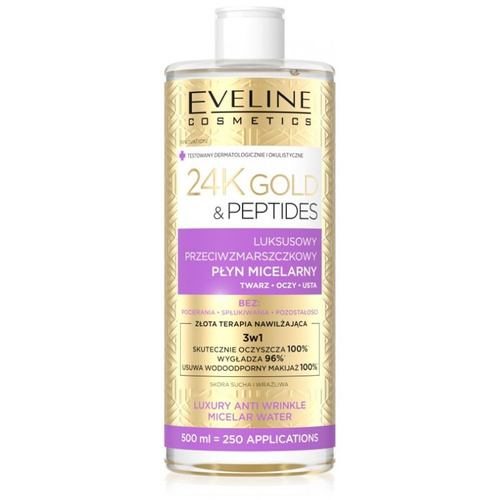 EVELINE 24K Gold & Peptides Luksusowy Przeciwzmarszczkowy Płyn micelarny 3w1 500 ml