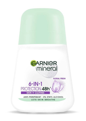 Garnier Mineral Dezodorant roll-on 6in1 Protection 48h Floral Fresh - Skin+Clothes   50ml
