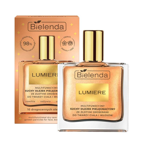BIELENDA Lumiere Multifunkcyjny olejek pielęgnacyjny ze złotymi drobinami do twarzy, ciała i włosów 50 ml