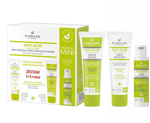 Flos-Lek Zestaw prezentowy Zestaw ANTI ACNE 24H System Redukcja sebum i niedoskonałości 1+1+mini
