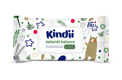 Kindii Natural Balance Chusteczki oczyszczające dla dzieci i niemowląt 60 szt.