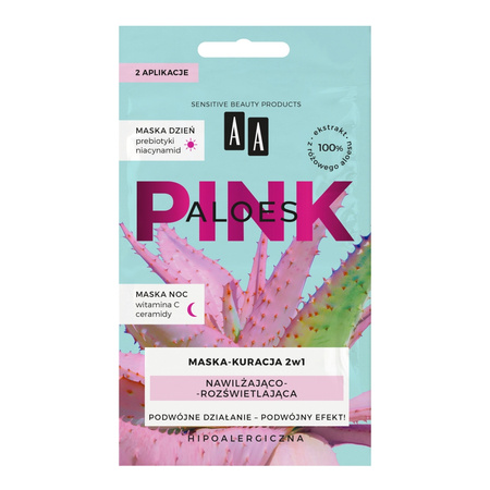 AA Pink Aloes Maska-kuracja 2w1 (dzień+noc) nawilżająco-rozświetlająca 2x4g