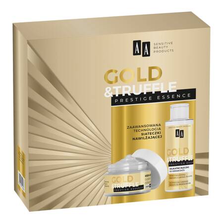 AA Zestaw prezentowy Gold Truffle 65 Prestige Essence (Krem-esencja odbudowujący 50 ml+Mleczko do demakijażu 150 ml)