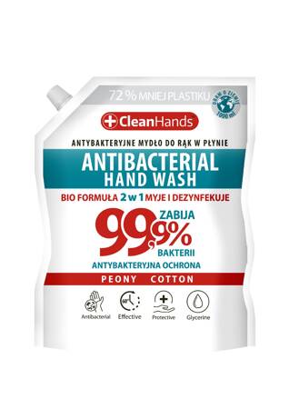 CLEAN HANDS Mydło antybakteryjne BIO 99,9% PeonyCotton zapas 1000 ml