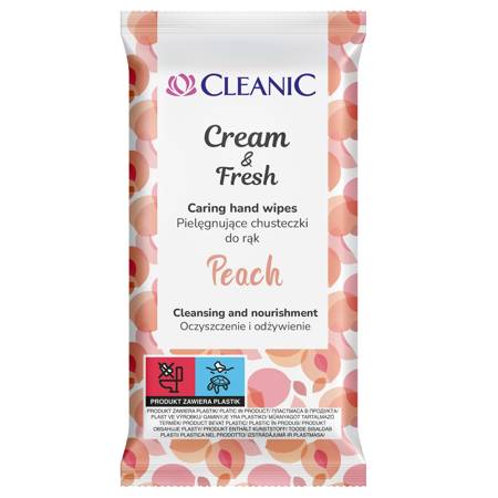 CLEANIC Pielęgnujące Chusteczki do rąk Cream & Fresh - Peach -15szt