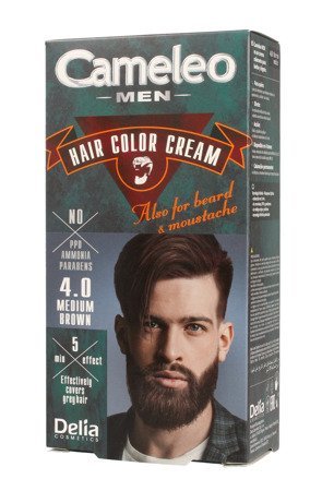 Delia Cosmetics Cameleo Men Krem koloryzujący do włosów,brody i wąsów nr 4.0 medium brown  1op.