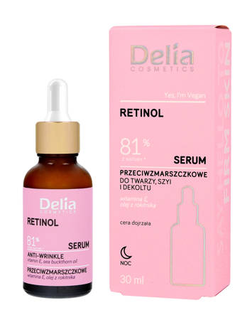 Delia Cosmetics RETINOL Serum przeciwzmarszczkowe do twarzy,szyi i dekoltu na noc 30ml