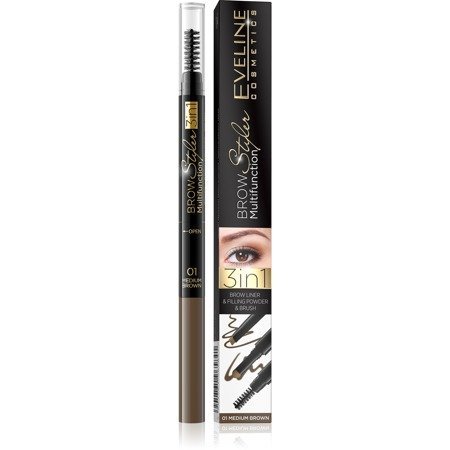 Eveline Brow Multifunction Styler Kredka do brwi 3w1 nr 01 Medium Brown