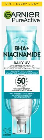 GARNIER Pure Active Fluid przeciw niedoskonałościom BHA + Niacynamide Daily UV SPF50+ 40ml