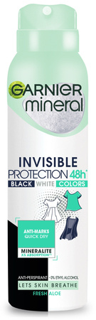 Garnier Mineral Dezodorant spray Invisible Protection 48h Fresh Aloe - Black,White,Colors  150ml