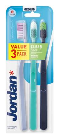 Jordan Szczoteczka do zębów Clean Smile - medium -3szt - mix kolorów