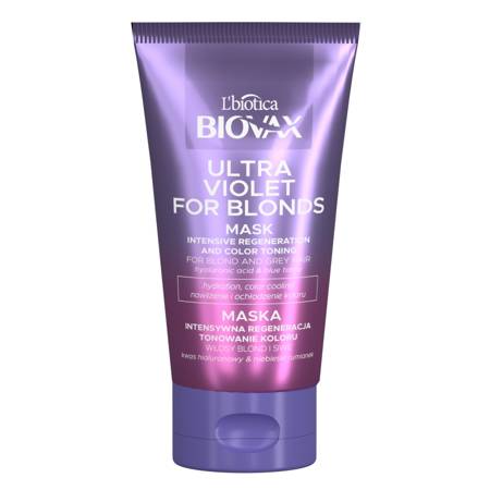 L'BIOTICA Biovax Ultra Violet for Blonds Maska Intensywna Regeneracja i Tonowanie Koloru do włosów blond i siwych 150ml