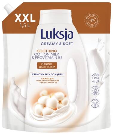 LUKSJA Creamy Soft Kremowy Płyn do kąpieli Soothing - Cotton Milk Provitamin B5 1500 ml - zapas