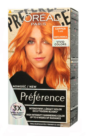 Loreal Preference Vivid Colors Farba do włosów nr 7.432 Copper (Santa Monica)