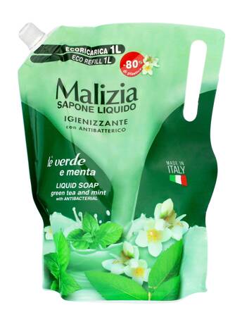 MALIZIA Mydło w płynie antybakteryjne Green Tea Mint – zapas 1000 ml