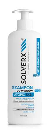 SOLVERX Atopic Skin Szampon do włosów - pielęgnujący i przeciwzapalny 500ml