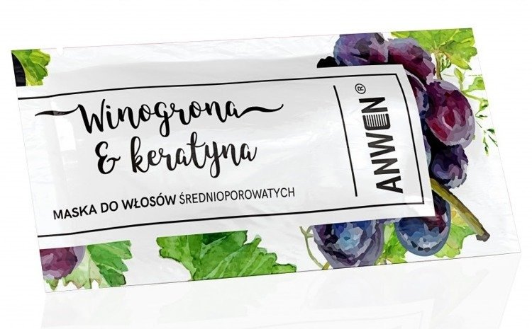 Anwen Maska do włosów średnioporowatych Winogrona i Keratyna 10ml saszetka