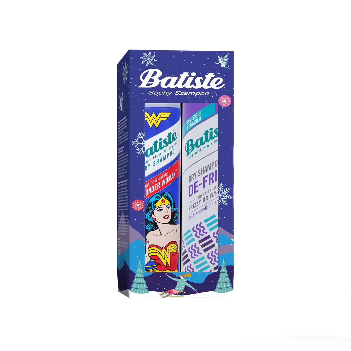 Batiste Zestaw prezentowy (suchy szampon Wonder Woman 200ml+suchy szampon De-Frizz 200ml)