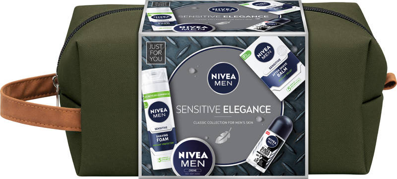 Nivea Men Zestaw prezentowy Sensitive Elegance (krem 75ml+pianka do golenia 200ml+balsam po goleniu 100ml+deo roll-on 50ml)